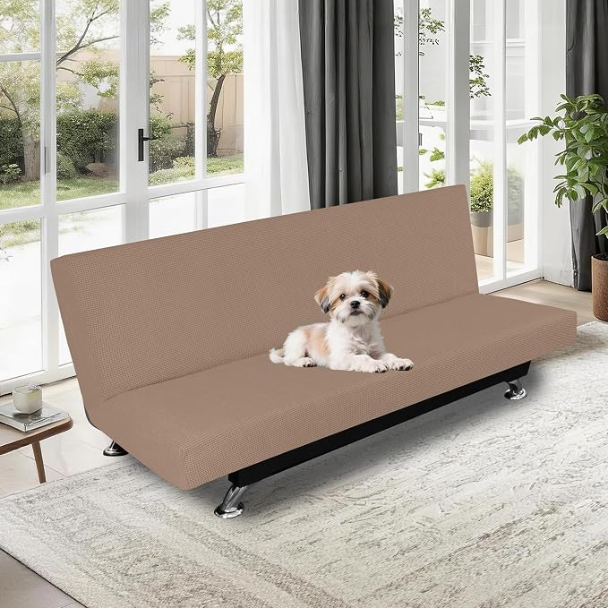 Easy-Going 100% Waterproof Futon Cover, Stretch Futon Slipcover Large | Dual Waterproof Armless Futon Couch Cover, Leakproof Sofa Bed Furniture Protector for Kids Pets Dog Cat, Camel