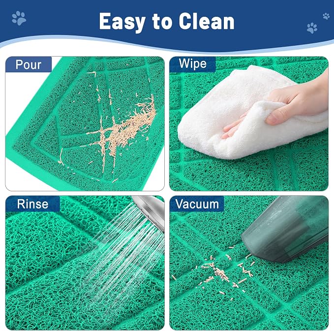 Smiry Cat Litter Box Mat 30x17, Non-Slip Water Resistant Litter Trapping Mat, Easy Clean Less Waste and Urine-Locking Cat Carpet for Indoor, Green