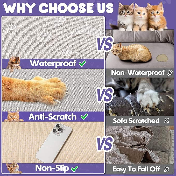 Loiion Cat Scratch Proof Furniture Protector Waterproof Sofa Cover 150"x71" | Pet-Friendly Couch Protector, Anti-Scratch & Anti-Slip Sofa Cover For Cats Dogs Kids, Machine Washable
