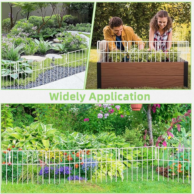 Thrivinest 30 Pack Animal Barrier Fence, No Dig Fence Decorative Fences, Rustproof Metal Small Garden Fence Border for Dogs Rabbits (White, 30 Pack,30Ft)