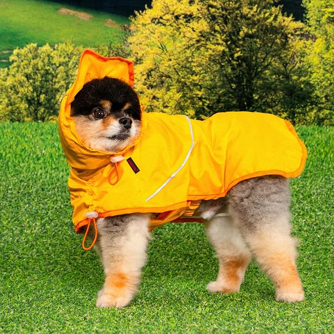 Puppia Rainlite Dog Poncho Hooded Waterproof Adjustable Lightweight Rain Jacket Poncho for Small and Medium Dogs, Yellow, Medium