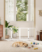 Free Standing Dog Gate Indoor, Foldable Dog Gate for Doorways Stairs | 4-Panel Freestanding Pet Gate with Support Feet for Stability, Folding Puppy Gate Easy to Move, Doggy Gate 72"x24", White