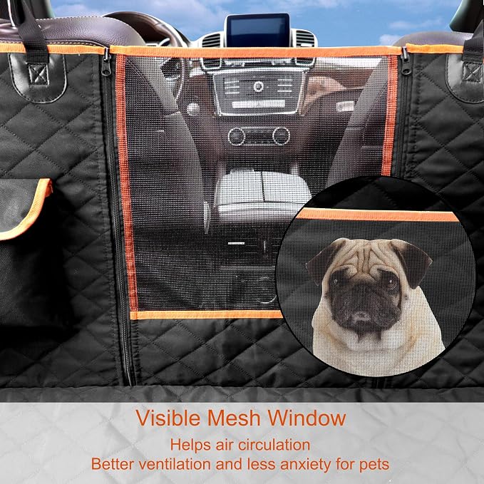 Femuar Dog Car Seat Cover, Waterproof Nonslip Pet Seat Cover for Back Seat with Storage Pockets Mesh Visual Window, Heavy Duty Scratchproof Pet Dog Seat Cover Hammock for Cars Trucks and SUVs