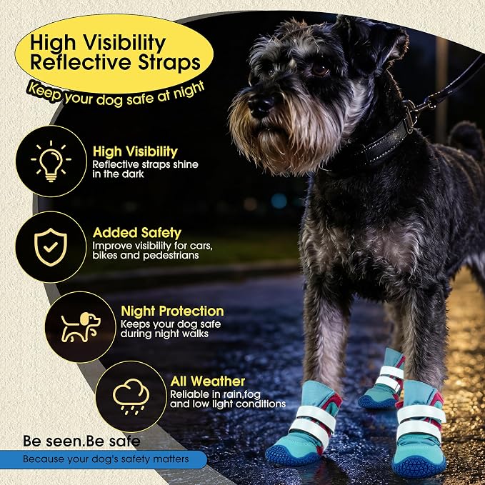 Lelepet 4pcs Dog Shoes for Hot Pavement,Dog Booties for Large Size Dogs | Breathable dog booties with reflective double straps protect paws from hot pavement and outdoor terrain.Blue