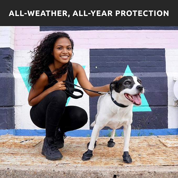 PawZ Rubber Dog Boots for Large Paws - All-Weather Waterproof Dog Shoes, Anti-Slip Traction for Rain, Snow, Mud & Hot Pavement - Pull-On Dog Booties, Black - Large (3"- 4") - Pack of 24
