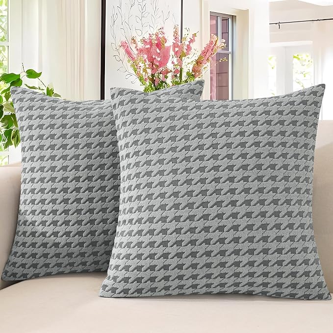 MAXIJIN Pack of 2 Throw Pillow Covers 18x18 Inch, Decorative Soft Couch Pillow Covers Square Accent Cushion Cover Farmhouse Pillow Cases for Sofa Bed Living Room Home Decor, Light Gray