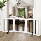 PUPETPO Freestanding Wooden Pet Gate for House, Foldable Indoor Dog Gate for Doorways, Stairs - 24" Height, 3 Panels, White
