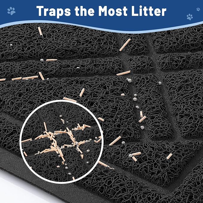 Smiry Cat Litter Box Mat 30x17, Non-Slip Water Resistant Litter Trapping Mat, Easy Clean Less Waste and Urine-Locking Cat Carpet for Indoor, Black