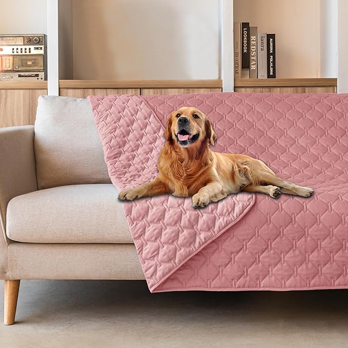 gogobunny 3X Stronger Waterproof Pet Blanket, Scratch Proof Furniture Protector for Dogs Cats, Reversible Cover 82x82 Inch, Dark Pink/Light Pink