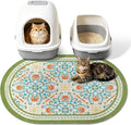 Cat Litter Mat, 33"x22" High Density PVC Litter Trapping Mat, Non-Slip, Waterproof & Urine-Proof Litters Catcher Mats, Keep Floor Clean, Soft on Kitten Paws, Cat Essentials Bean Green