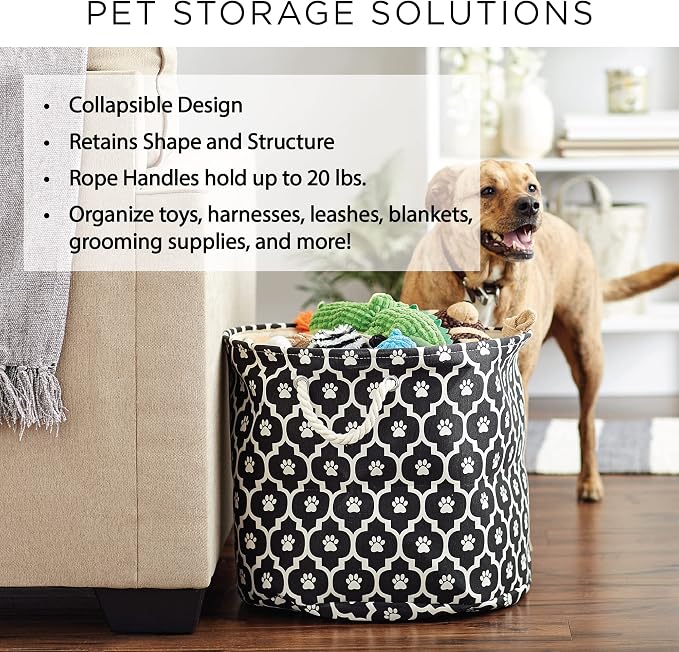 Bone Dry Pet Storage Collection Striped Paw Patch Bin, Small Round, Brown
