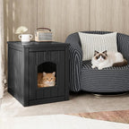 Cat Litter Box Enclosure, Openable Front Door Outdoor Enclosed Cat Litter Box, Outdoor Cat House Weatherproof Raised Floor, Easy to Clean, Black