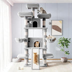 Allewie 82 Inches Large Cat Tree/House/XXL Tall Cat Towers for Big Feline/Scratching Post/Multi-Level Large Kitty Climbing Tree with Condo/Light Grey