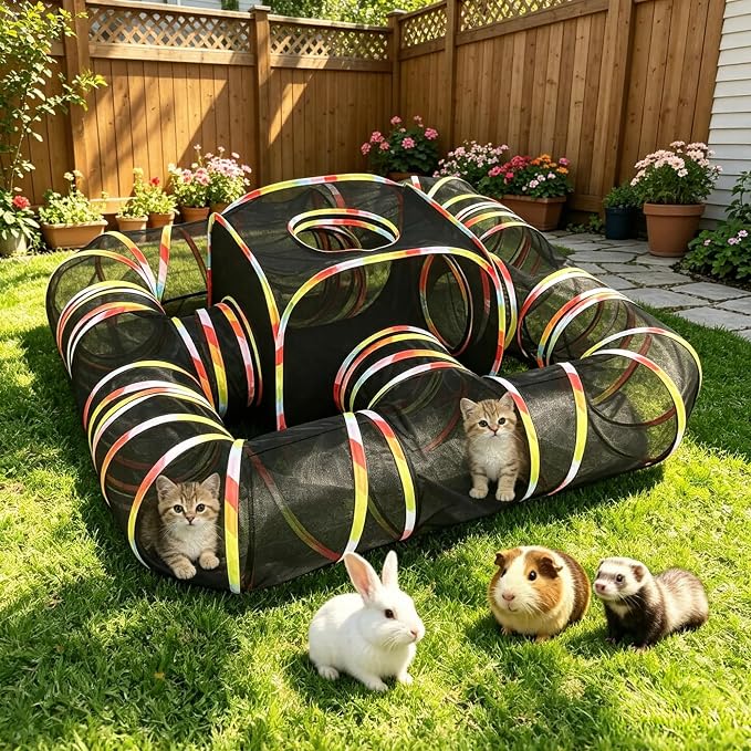 CypherX Outdoor Rainbow Cat Enclosure, 5 in 1 Portable Cat Tents for Outside Cage Free Outside Pet Enclosure Cat Tunnel Outdoor Playground for Indoor Cats and Small Animals