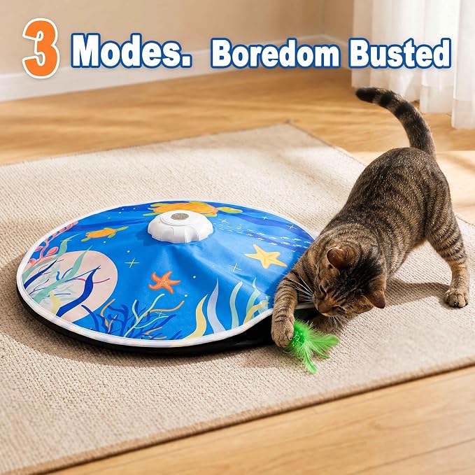21 Pcs Interactive Cat Toys for Indoor Cats, Rechargeable Touch Activated Automatic Cat Toy with 2 Chasing Feathers, Bird Chirping for Bored Indoor Kittens