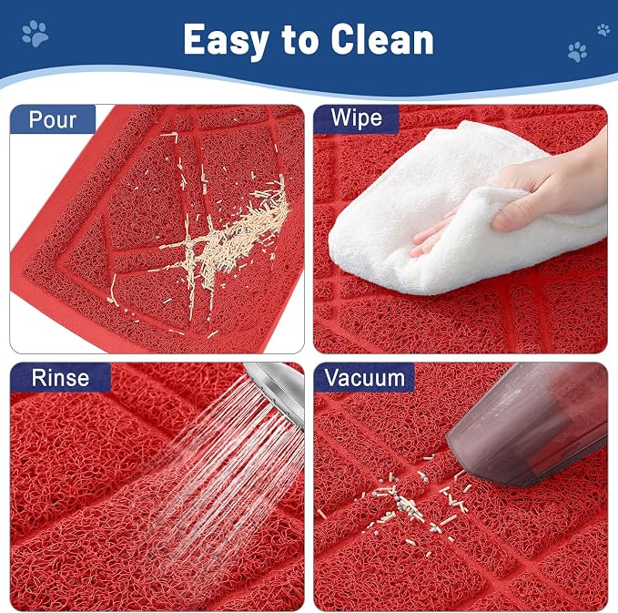 Smiry Cat Litter Box Mat 30x17, Non-Slip Water Resistant Litter Trapping Mat, Easy Clean Less Waste and Urine-Locking Cat Carpet for Indoor, Red