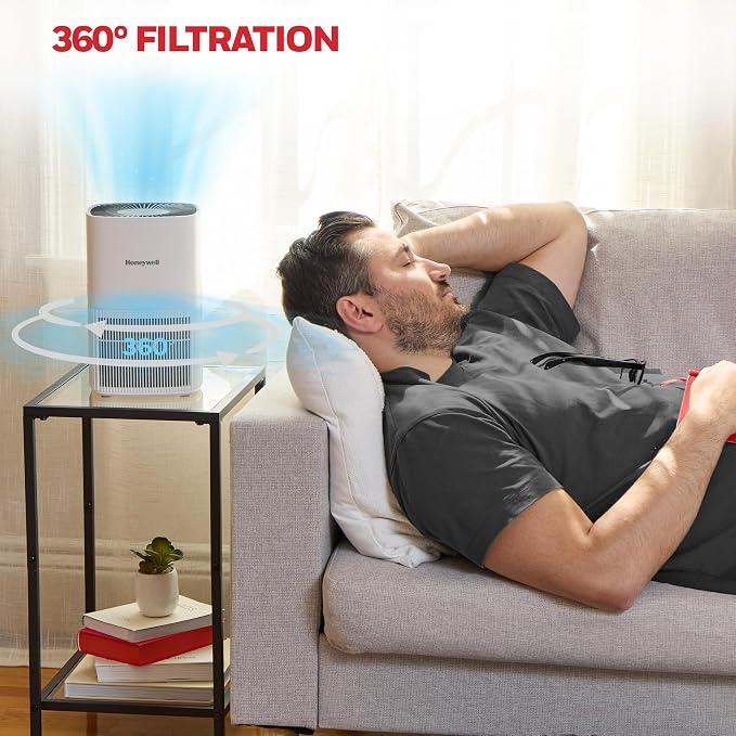 Honeywell Allergen Plus Compact HEPA Small Room Air Purifiers, White | Honeywell air purifiers for home, Up to 530 ft², Quiet HEPA air purifiers for bedroom, 3-in-1 filter, HPA125W