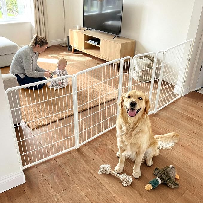 FXW Dog Gate, Extra Wide Adjustable for Openings Up to 111", 40" H | Flexible Space Control, Easy Walk-Through Access, 3 Panels + 1 Gate, For Medium & Large Dogs, Garage Use