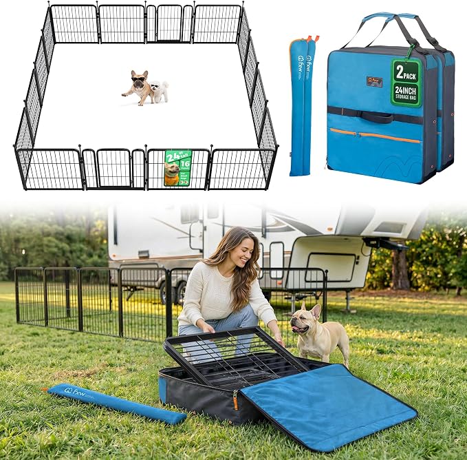 FXW Rollick Unleashed Dog Playpen for Indoor, Yard, RV Camping, 24 inch 16 Panels Dog Pen with Playpen Storage Bag (2 Packs) for Small and Puppy Dogs, Black│Patented
