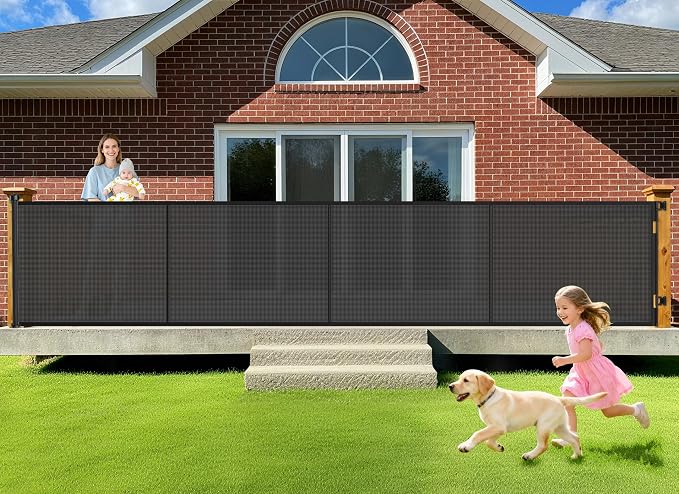 EZIGO 196 Inch Retractable Baby Gates, 41 Inch Extra Tall Retractable Gate | Reinforced Retractable Dog Gate with Rods, 16.3FT Extra Long Mesh Pet Gate for Stairs Hallways Doorway Indoor Outdoor, Black