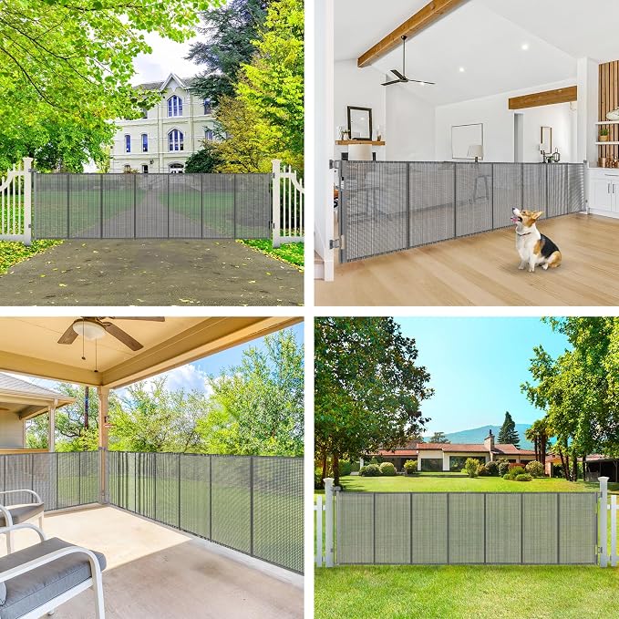 200" Extra Long Baby Gate Retractable Dog Gate for Outdoor/Indoor | 16ft Retractable Baby Gate Extra Wide Garage Gate, 48" Extra Tall Dog Gate Outdoor Retractable Driveway Fence Barrier, Gray