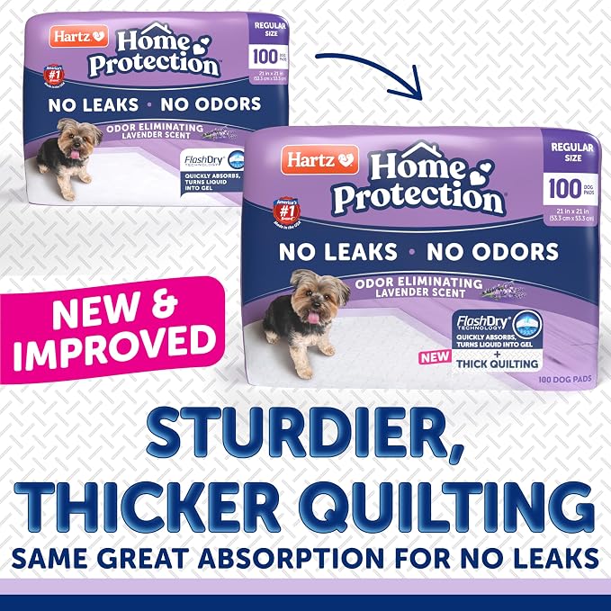Hartz Home Protection Lavender Scented Odor Eliminating Dog Pads, 100 Count | Thicker Quilted, Super Absorbent, Quick Drying, No Leaks, No Odors, FlashDry Technology