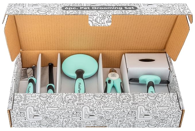 Pixie Paws Grooming Pet Brush 6 Piece Set, Dog and Cat Kit, Dematting Comb, Deshedding Fur, Toothbrush Clean Teeth, Remove Knot Tangles, Nail Clippers, Comfortable Handle - 530004E