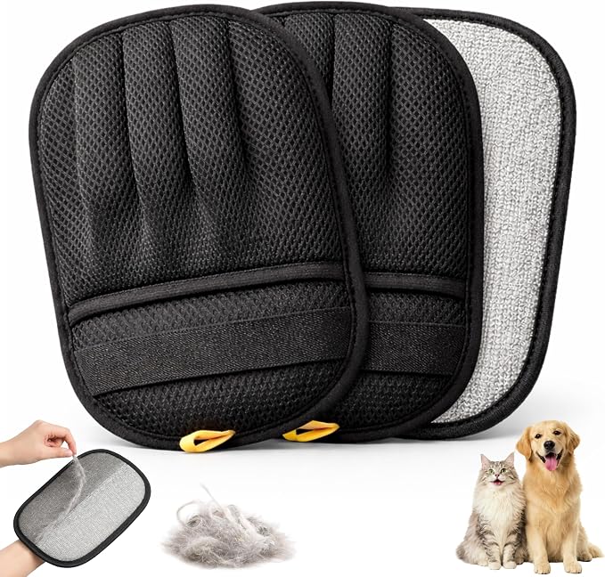 Wolfster 2 Pack Pet Hair Removal Glove for Cats & Dogs - Five-Finger Electrostatic Reusable Pet Hair Remover for Couch, Sofa, Carpet, Car Seat, Beddin