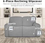 Easy-Going 100% Dual Waterproof Recliner Loveseat Cover, 6-Pieces Stretch Relining Sofa Cover with Pocket, Jacquard 2 Seat Sofa Slipcover Leakproof Washable (Loveseat, Light Gray)
