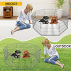 FDW 24 Inch Dog Pen 8 Panel Dog Playpen Indoor Outdoor Metal Puppy Pet Fence Portable Folding Animal Exercise Fence,Black