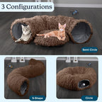 Cat Tunnel with Bed for Indoor Cats - 3FT Multifunctional Cat Tunnel Bed with Toys - Soft, Plush Peekaboo Cat Cave for Kittens, Cats, Ferrets, and Rabbits - Cat Products by PETMAKER (Brown)