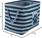 Bone Dry Pet Storage Collection Striped Paw Patch Bin, Dark Navy, Large Rectangle