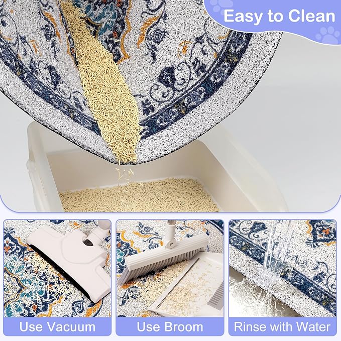 Bienbee Cat Litter Mat, 33" x 22" Dense Trapping Mesh for Litter Boxes | Litter Box Mat with PVC Mesh, Waterproof &Urineproof, Non-Slip Grip, Soft On Kitty Paws and Easy to Clean to Protect Floor