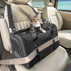 PETSFIT Cat Carrier Soft with Patented Safety Buckles, Safe for Car Travel | Lockable Zippers, Safety Tether, Escape-Resistant Pet Carrier for Vet Visits, Airline Approved Under-Seat, Up to 12 lbs