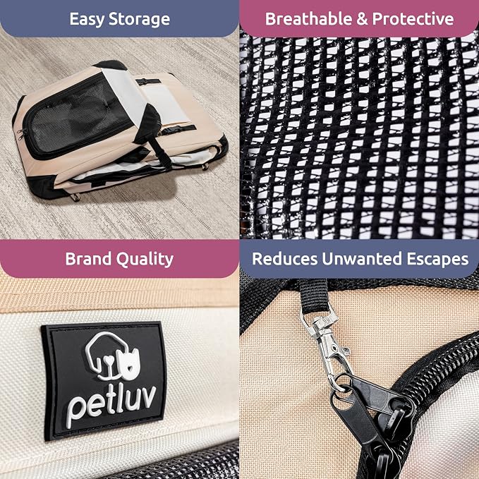 Cat & Dog Pet Carrier, Soft-Sided, Medium 20"x13"x13" Fits Most Cats or Small Dog, Comfortable for Travel & Vet Visits, Privacy Windows, Removable Plush Bed, Locking Zippers, Folds Flat