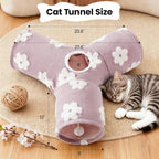 Tempcore Flannel Cat Tunnel for Indoor Cats, 3 Way Collapsible Pet Play Tunnel with Teaser Wand, Peek Holes & Hanging Ball, Interactive Tube for Kittens & Rabbits, Daisy Burlwood