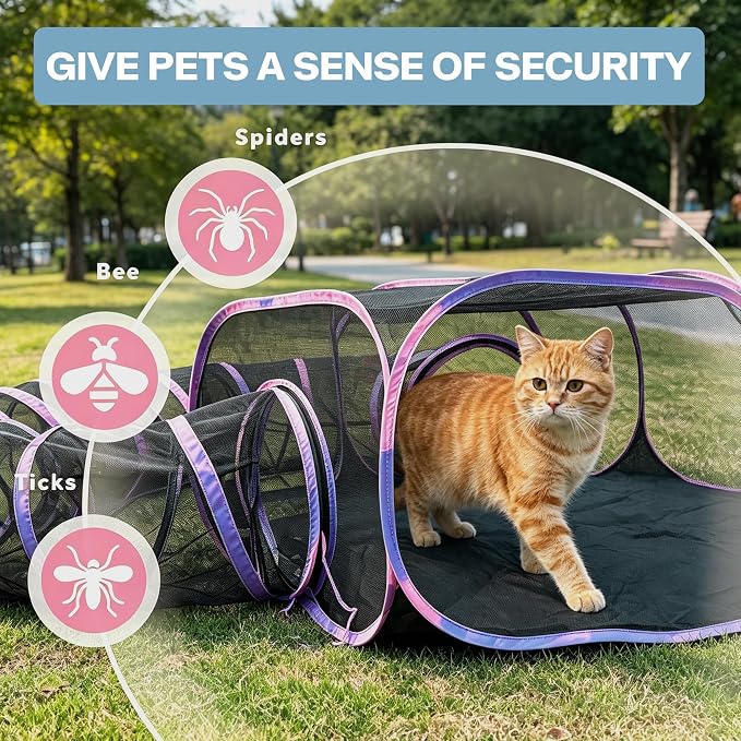 PAWISE Outdoor Cat Enclosure, Cat Tent and Tunnel, Pop Up,Storage Bag | Oxford, 46x46x18in tent, 122in tunnel, includes storage bag