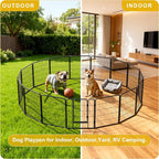 40 Inch 16 Panel Portable Metal Outdoor Dog Playpen, Black | 40-Inch 16-Panel Portable Dog Fence for RV Camping with Carry Handle and Hook-and-Loop Straps for Medium and Large Dogs.