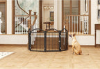 BHG Metal No-Assembly Freestanding Dog Gate with Door Walk Through, Extra Wide 96", Extra Tall 32" Pet Gate, Accordion Puppy Folding Playpen Dog Fence for Indoor & Outdoor, with 2PCS Support
