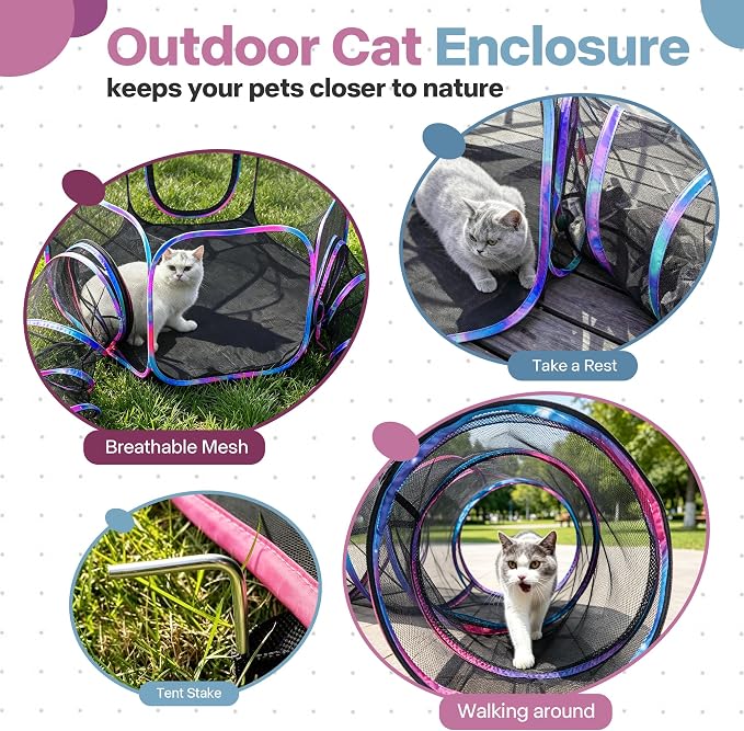 PAWISE Outdoor Cat Enclosure, Cat Tent and Tunnel, Pop Up,Storage Bag | Oxford, 46x46x18in tent, 122in tunnel, includes storage bag