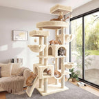 SHA CERLIN 82 inch Cat Tree Tower, Multi-Level Cat Condo with Plush Perches, Sisal Scratching Posts, Hammock and Toys, Stable Cat Tower for Kittens and Adult Cats, Beige