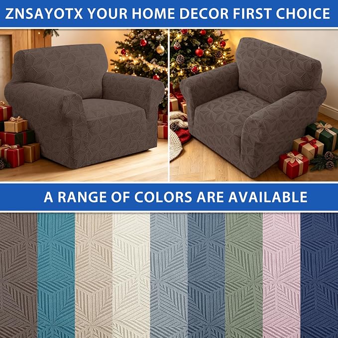 ZNSAYOTX Stretch Chair Cover, 1 Piece Couch Covers for 1 Seat Sofa, Jacquard Armchair Slipcovers with Elastic Bottom Thickened Furniture Protector for Dog Cat Pet (Small, Brown)