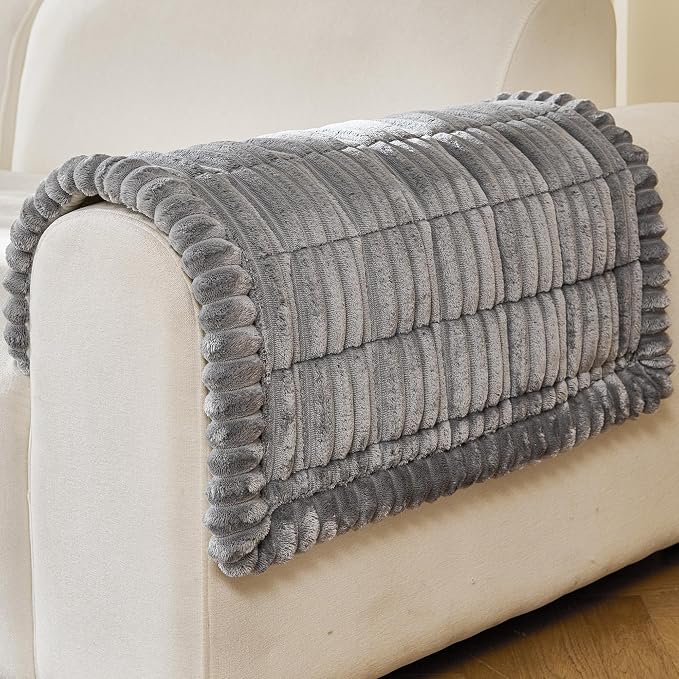 FUANGUI Waterproof Armrest Couch Cover for Dogs,27.6" x 27.11", Grey | Non-Slip Backrest Cover Recliner Chair Protector, Fuzz Soft Armchair Armrest Cover Washable Couch Covers Sofa Pet Friendly