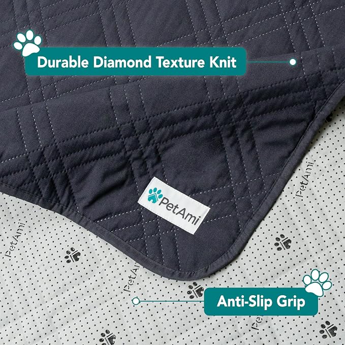 PetAmi Waterproof Couch Cover for Dog Non-Slip Bed Sofa Blanket, 52x82 Gray | Leakproof Furniture Protector for Pet Cat, Machine Washable Pee Proof Mat for Chair Car Seat, Durable & Anti Slip Backing