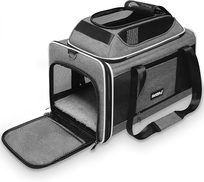 Cat Carrier Top-Expandable 18x11x11, United Delta American Airline Approved | Soft-Sided Small Dog Pet Carry Bag Under-Seat in Cabin, Puppy Airplane Travel Crate TSA Plane Under 10 lbs, Kitten Cage Grey
