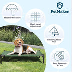 Elevated Dog Bed ? 30x24 Portable Bed for Pets with Non-Slip Feet Indoor/Outdoor Dog Cot or Puppy Bed for Pets up to 50lbs by Petmaker (Green)