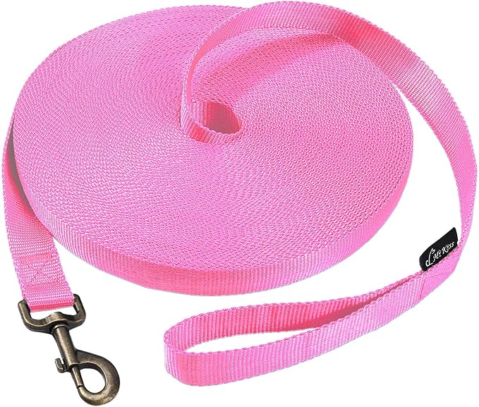 HIKISS Long Dog Leash Obedience Recall Training Agility Lead with Thickening Material for Large Dog - 15ft 20ft 30ft 50ft 100ft Training Leash(Pink 50ft)