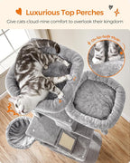 Feandrea Cat Tree, 81.1-Inch Large Cat Tower, Multi-Level Plush Condo with 13 Scratching Posts, 2 Perches, 2 Caves, Basket, Hammock, Pompoms, Light Gray UPCT190W01