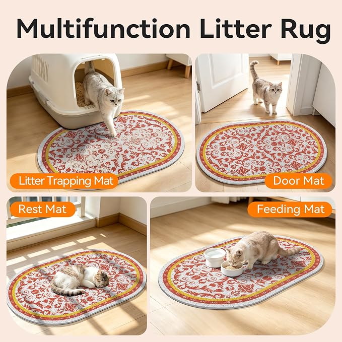 Cat Litter Mat, 33"x22" High Density PVC Litter Rug Trapping Mat, Non-Slip, Waterproof & Urine-Proof Kitty Litters Catcher Mats, Keep Floor Clean, Soft on Kitten Paws, Cat Essentials Brown