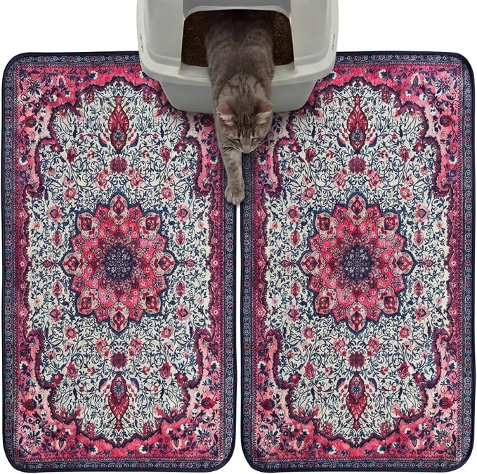 Hompet Cat Litter Mat 2 Pack, 18x28 Machine Washable Trapping Mats for Cats, Super Absorbent & Urine-Proof Cat Litter Box Mat for Floor, Waterproof & Non Slip Kitty Litter Rug